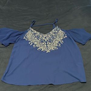 Xhilaration, blue off the shoulder short sleeve, size small